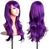 EmaxDesign Wigs - Parrucca da 70 cm / 28, anche per Cosplay, lunga, folta, con riccioli ampi, fibra resistente alle alte temperature, Accessorio di pregio dotato di pettinino e retina, viola scuro