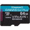 KINGSTON TECHNOLOGY microSDXC Canvas Go Plus Kingston Technology 64 GB Gen4 200R A2 U3 Confezione singola senza ADP