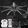 KINGCOO - Striscia di luci per ombrellone da patio, impermeabile, 104 LED, telecomando, 8 modalità, funzionamento a batteria, luci decorative per esterni, patio, ombrelloni e tende da campeggio
