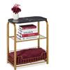 Relaxdays Tavolino Effetto Marmo con Contenitore, Laterale da Divano, Struttura in Ferro, 62 x 50 x 30 cm, nero-oro