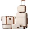 Kono, Set di 4 valigie da viaggio, composto da trolley rigido in ABS leggero, con serratura con combinazione TSA, borsa da viaggio e beauty case, bianco/marrone., Travel Sets of 4
