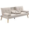 HOMCOM Divano Letto 3 Posti Stile Scandinavo Reclinabile con 2 Braccioli Staccabili e Rivestimento Effetto Lino e Tavolino a Ribalta, Beige