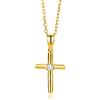 MIORE Collana Croce con Diamante Naturale Oro Giallo, Vero Oro 9KT 375, Catenina con Croce Lucida e Brillante - Ciondolo con Catena anallergica. La Catenina è lunga Cm. 45.