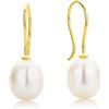 Miore Orecchini Donna Vero Oro Giallo 18KT 750, Perle Naturali coltivate d'acqua dolce. Orecchini Pendenti a Monachella con Perle, Orecchini anallergici.