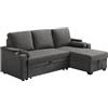 VASAGLE, Divano Letto con vano portaoggetti, tappezzeria, Rivestimento in Misto Cotone e Lino, portabicchiere, Moderno, Camera degli Ospiti, Grigio LCS801G01, Legno, 226 x 142 x 89 cm (L x B x H)