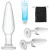 Eysilk Vetro Anal Plug con Lubrificante - Set 3 Pezzi per Stimolazione G-Point, Massaggiatore Prostatico in Vetro Borosilicato, Sicuro per Adulti e Coppie (Trasparente)