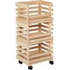 Inter Link - 3 cassette impilabili in legno massiccio naturale - Cassetta di stoccaggio su ruote, cassetta per frutta, verdura - Salvaspazio, pratica e versatile - 37 x 30 x 80 cm