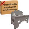 MINDWOOD Porta Ciotole Personalizzato Rialzato per Cani e Gatti con 2 Ciotole in Acciaio Inox, Taglie da Toy a Maxi, in Legno Naturale, Design Elegante Made in Italy (Grigio Scuro, Piccola)