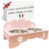 MINDWOOD Porta Ciotole Personalizzato Rialzato per Cani e Gatti con 2 Ciotole in Acciaio Inox, Taglie da Toy a Maxi, in Legno Naturale, Design Elegante Made in Italy (Rosa, Toy)