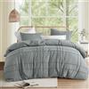 Comfort Spaces Set copripiumino king size blu/grigio, 3 pezzi con nervature, per letto king size, leggero per tutte le stagioni, extra morbidezza, in microfibra prelavata, king size, king size