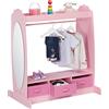 Relaxdays Appendiabiti per Bambini, con Asta Attaccappanni, 2 Ripiani, 3 Box, Specchio Ovale, HLP: 107x97,5x61 cm, Rosa, Poliestere