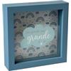 LINA OFFICINE GRAFICHE CREATIVE Salvadanaio per Bambini in Stile Nuvola, 16x16 cm, Cornice Blu con Motivo Arcobaleno