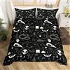Loussiesd Set di biancheria da letto con teschio e scheletro Halloween pipistrelli copripiumino traspirante Horror Spider Bedding & lino nero bianco copripiumino singolo