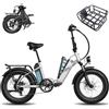 Fafrees Bici Elettrica Pieghevole Due Batterie 48V/20.8Ah×2 Bicicletta Elettrica, 20×4.0 Fat Tire, Autonomia 95-160km,Mountain Bike Ebike per Adulti Uomo Donna,7 Velocità,con Cestino Anteriore,Bianco