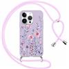 Yoedge Cover con Cordino per Apple iPhone 14 Pro 6,1, Custodia con Laccio Collana Tracolla Aesthetic Disegni, Silicone TPU Necklace Regolabile Protettiva Corda Case per iPhone 14 Pro, Fiore 04