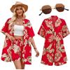 HarnyLoom Set da donna con camicia da spiaggia e pantaloncini, set da sole hawaiano estivo tropicale casual copertura da spiaggia Aloha abiti per feste vacanze divertente costume, Colore 3, S