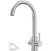 DAYONE Rubinetto da cucina a 3 vie, con 2 leve, girevole a 360°, in acciaio inox, 3 in 1, per filtro dell'acqua, rubinetto da cucina, spazzolato (DAY-CR256BN, 256BN)