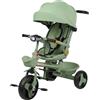 WODFARR Triciclo evolutivo 5 in 1 per bambini, barra di spinta regolabile, capacità 20 kg, passeggino a canna compatta con cestino e baldacchino, luci e musica, sedile girevole regolabile (verde)