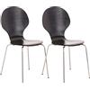 CLP Set 2 Sedie Impilabili Diego in Legno Robusto I Sedie Attesa con Telaio in Metallo I Sedie Ergonomiche E Facili da Pulire, Colore:Nero