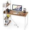 COSTWAY Scrivania con Libreria, 2 Prese di Corrente, 2 Porte USB Tipo-A e Tipo-C, Scrivania da Ufficio con 4 Ripiani, Scrivania per PC Salvaspazio, per Studio e Cameretta, 120 x 65 x 130 cm (Legno)