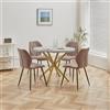 DEYARNA HOME Set Sala da Pranzo, Tavolo da Pranzo Rotondo da 100 cm con 4 Sedie da Pranzo in Tessuto di Lino， Ideale per Cucina, Soggiorno, Sala da Pranzo (Grigio/Oro+LX-Marrone)