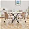 DEYARNA HOME Set Sala da Pranzo, Tavolo da Pranzo Rotondo da 100 cm con 4 Sedie da Pranzo in Tessuto di Lino， Ideale per Cucina, Soggiorno, Sala da Pranzo (Bianco/Nero+ST-Marrone)