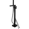 SJQKA Rubinetto Per Vasca Pavimento In Piedi Da Bagno Con Beccuccio A Cascata E Spruzzatore A Mano,Freestanding Rubinetti Per Vasca, Nero（Connessione esterna）