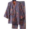 RUMAOZIA Kimono giapponese da uomo in cotone con jacquard, taglie forti, top e pantaloni larghi, casual, estivo, set di pigiameria, morbido e morbido, grigio., L