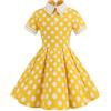IMEKIS Abito da bambina anni '50, rockabilly, a maniche corte, a pois, in ciliegia, elegante, vintage, Audrey Hepburn, per feste di compleanno, giallo., 5-6 Anni