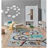 the carpet Happy Life - Tappeto da gioco per bambini, lavabile, con raffigurazione di una strada, giungla con auto e animali, sfondo grigio, 200 x 200 cm