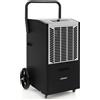GYMAX Deumidificatore Commerciale da 66L per Casa 418m², Deumidificatore Industriale con Timer 24H, Pompa, Tubo, Deumidificatore Portatile con 4 Ruote per Cantina, Magazzino (Bianco)