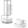 MALACASA Serie REGULAR, Set di 4 Tazze da Caffè per 4 Persone, 90 ml, Servizio da Caffè Impilabile con Piattino e Supporto in Metallo, Ideale per Espresso, Cappuccino, Latte, Moka e Tè, Bianco