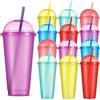 KAHEIGN 12 Pezzi 710ml Bicchieri di Plastica con Coperchi a Cupola e Cannucce, Riutilizzabile Tazze D'acqua Colorate Glitterate Bicchiere per Bambini Carini per Potabile Caffè Acqua (6 Colori)