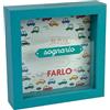 LINA OFFICINE GRAFICHE CREATIVE Salvadanaio Decorativo in Legno, 16x16 cm, Design Auto Vintage, Cornice Turchese con Scritta Italiana