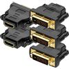 MMOBIEL Adattatore da HDMI a DVI - Bidirezionale - Da Maschio DVI-D Dual Link a Femmina HDMI - Convertitore per Monitor, PC, TV, Gioco, Proiettore - 1080p Full HD 60Hz - Connettore Oro - 5 Pezzi