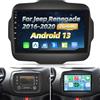 NHOPEEW Autoradio 2+64G per Jeep Renegade 2016-2020 - Carplay senza fili e Android Auto - Stereo Android 13 da 9 pollici con WiFi EQ GPS Mirror Link FM RDS + Telecamera posteriore AHD e microfono