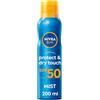 Nivea Sun Protect & Dry Touch Nebbia solare rinfrescante SPF50 (200 ml), crema solare rinfrescante con SPF50, protezione solare avanzata, trasparente senza tracce bianche