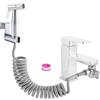DQZSY Set per bidet in acciaio inox, con erogatore per rubinetto, gancio per tubo a molla, dispenser per rubinetto, igiene del bagno e pulizia dei pannolini, colore argento