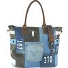 Sunsa Borsa a mano da donna, misura XXL, in tela riciclata, jeans e pelle, borsa da spiaggia sostenibile, con chiusura a cerniera, stile toppa, borsa a tracolla vintage