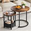 YITAHOME Set di 2 tavolini da salotto, rotondi, moderni, con borsa in tessuto, impilabili, con piano in legno e telaio in metallo, per soggiorno, ufficio, casa