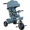 WODFARR Triciclo evolutivo 5 in 1 per bambini, barra di spinta regolabile, capacità 20 kg, passeggino a canna compatta con cestino e baldacchino, luci e musica, sedile girevole regolabile (blu)