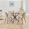 DEYARNA HOME Set Sala da Pranzo, Tavolo da Pranzo Rotondo da 100 cm con 4 Sedie da Pranzo in Tessuto di Lino， Ideale per Cucina, Soggiorno, Sala da Pranzo (Legno Scuro+LX-Kaki)