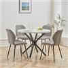 DEYARNA HOME Set Sala da Pranzo, Tavolo da Pranzo Rotondo da 100 cm con 4 Sedie da Pranzo in Tessuto di Lino， Ideale per Cucina, Soggiorno, Sala da Pranzo (Bianco/Nero+ST-Grigio)