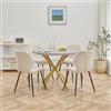 DEYARNA HOME Set Sala da Pranzo, Tavolo da Pranzo Rotondo da 100 cm con 4 Sedie da Pranzo in Tessuto di Lino， Ideale per Cucina, Soggiorno, Sala da Pranzo (Grigio/Oro+ST-Beige)