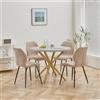 DEYARNA HOME Set Sala da Pranzo, Tavolo da Pranzo Rotondo da 100 cm con 4 Sedie da Pranzo in Tessuto di Lino， Ideale per Cucina, Soggiorno, Sala da Pranzo (Grigio/Oro+ST-Marrone)