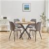 DEYARNA HOME Set Sala da Pranzo, Tavolo da Pranzo Rotondo da 100 cm con 4 Sedie da Pranzo in Tessuto di Lino， Ideale per Cucina, Soggiorno, Sala da Pranzo (Legno Scuro+LX-Grigio)