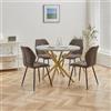 DEYARNA HOME Set Sala da Pranzo, Tavolo da Pranzo Rotondo da 100 cm con 4 Sedie da Pranzo in Tessuto di Lino， Ideale per Cucina, Soggiorno, Sala da Pranzo (Grigio/Oro+LX-Nero)