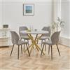 DEYARNA HOME Set Sala da Pranzo, Tavolo da Pranzo Rotondo da 100 cm con 4 Sedie da Pranzo in Tessuto di Lino， Ideale per Cucina, Soggiorno, Sala da Pranzo (Grigio/Oro+ST-Grigio)