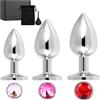 Eysilk Plug Anale 3 Set in Metallo Inox Antiruggine - Set con Diamanti in Cristallo e Doccia Anale, 3 Taglie Progressivi Ø27mm/33mm/41mm per Uomini/Donne/Coppie BDSM (Rosso)