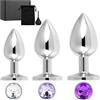 Eysilk Plug Anale 3 Set in Metallo Inox Antiruggine - Set con Diamanti in Cristallo e Doccia Anale, 3 Taglie Progressivi Ø27mm/33mm/41mm per Uomini/Donne/Coppie BDSM (Viola)